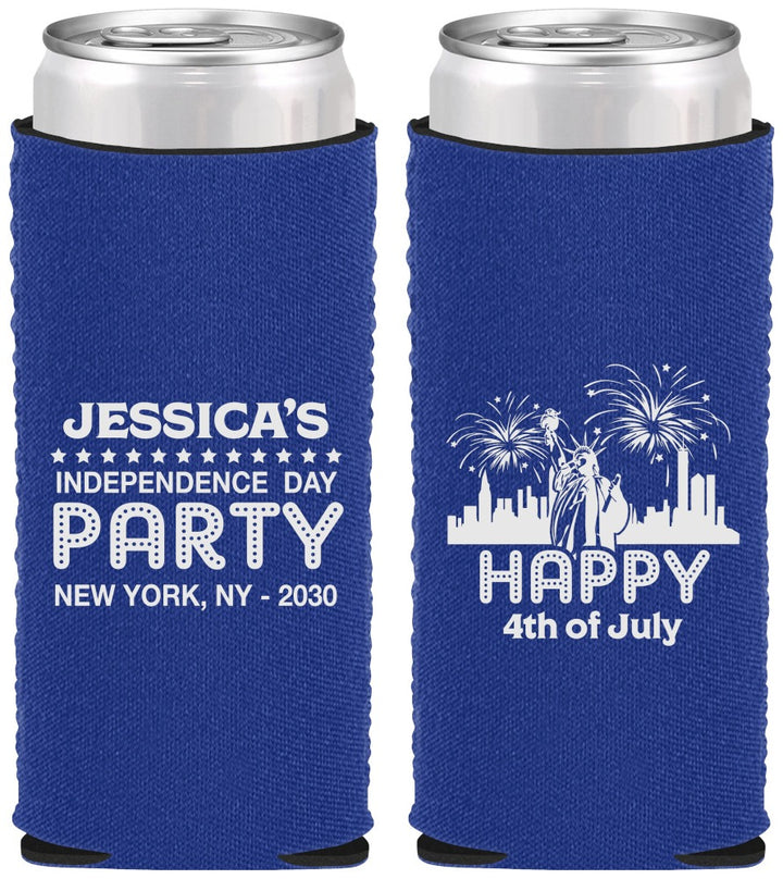 Custom 4th Of July Neoprene Slim Can Coolers - New York | 220039