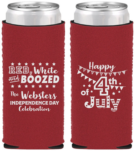 Custom 4th Of July Neoprene Slim Can Coolers - Red White Booze | 220042