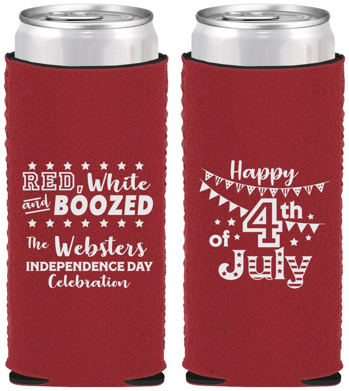 Custom 4th Of July Neoprene Slim Can Coolers - Red White Booze | 220042