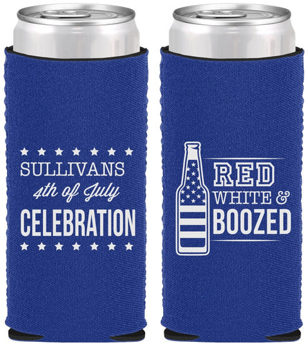Custom 4th Of July Neoprene Slim Can Coolers - Red White Booze | 220043