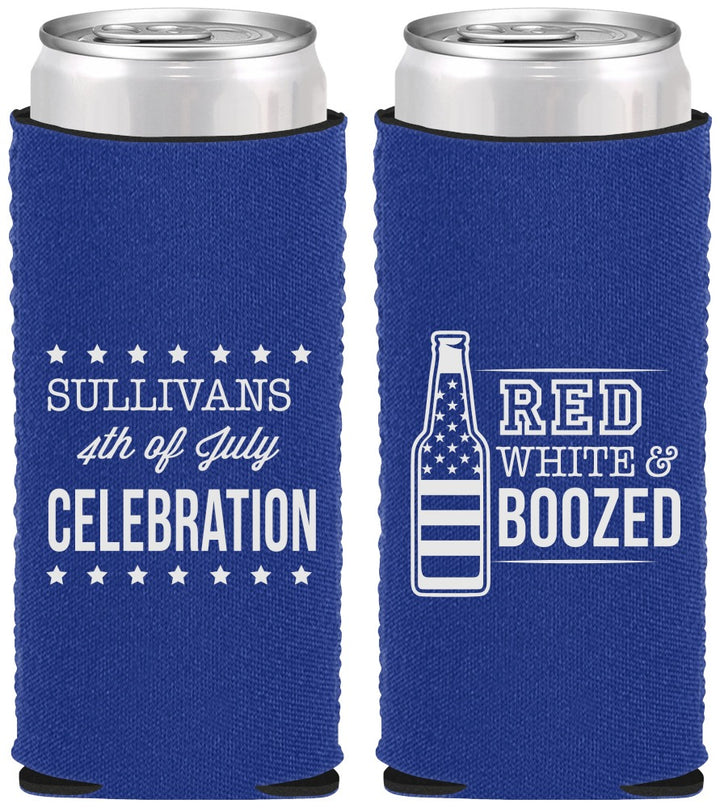 Custom 4th Of July Neoprene Slim Can Coolers - Red White Booze | 220043