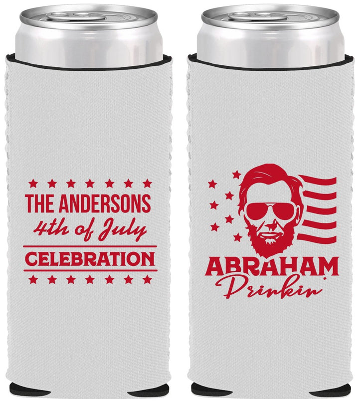 Custom 4th Of July Neoprene Slim Can Coolers - Abraham Drinkin | 220044