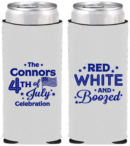 Custom 4th Of July Neoprene Slim Can Coolers - Red White Booze | 220045
