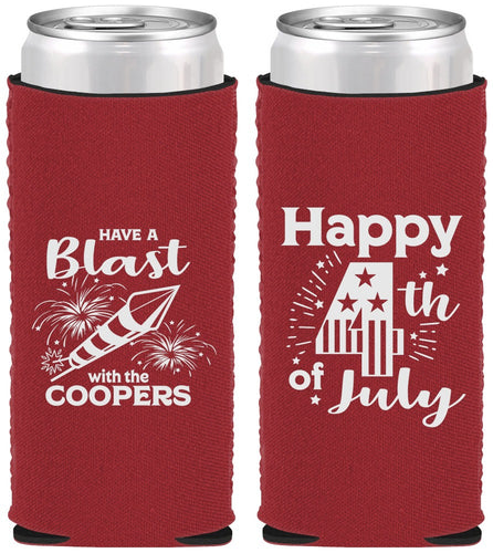 Custom 4th Of July Neoprene Slim Can Coolers - Fireworks | 220046