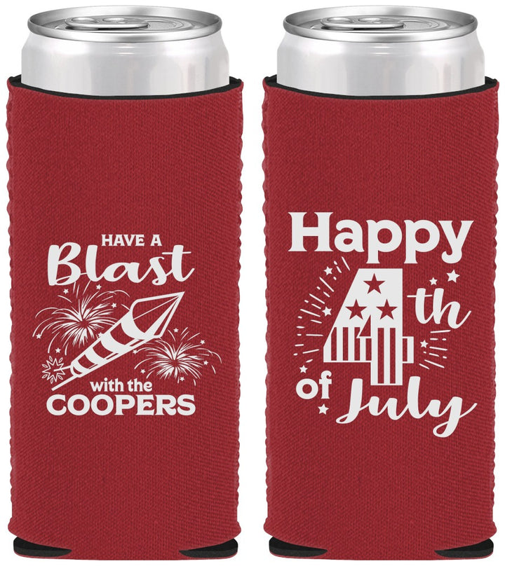 Custom 4th Of July Neoprene Slim Can Coolers - Fireworks | 220046