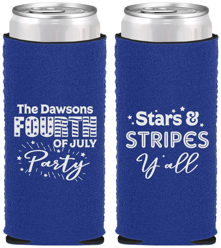 Custom 4th Of July Neoprene Slim Can Coolers - Stars Stripes | 220047