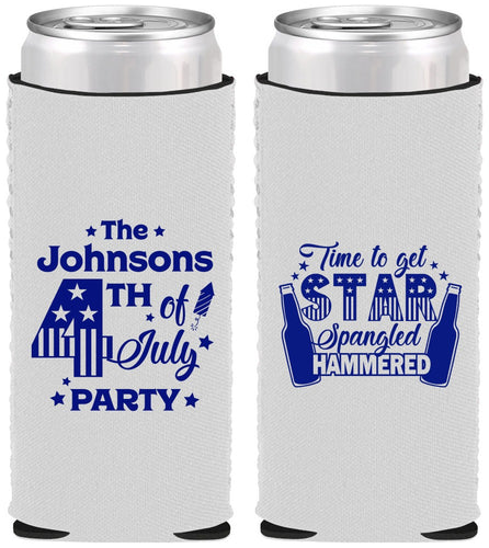Custom 4th Of July Neoprene Slim Can Coolers - Star Spangled Hammered | 220049