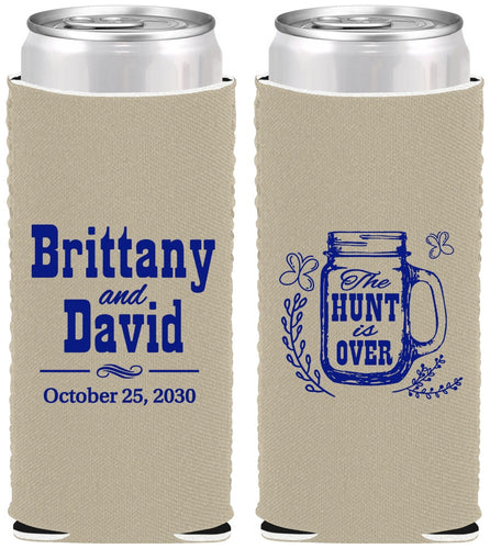 Custom Wedding Neoprene Slim Can Coolers - The Hunt Is Over Mason Jar | 223