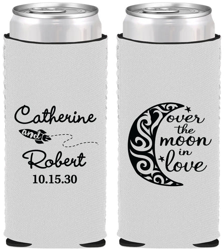 Custom Wedding Neoprene Slim Can Coolers - Over The Moon In Love | 224