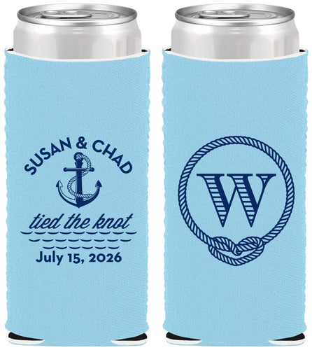 Custom Wedding Neoprene Slim Can Coolers - Monogram Nautical | 226