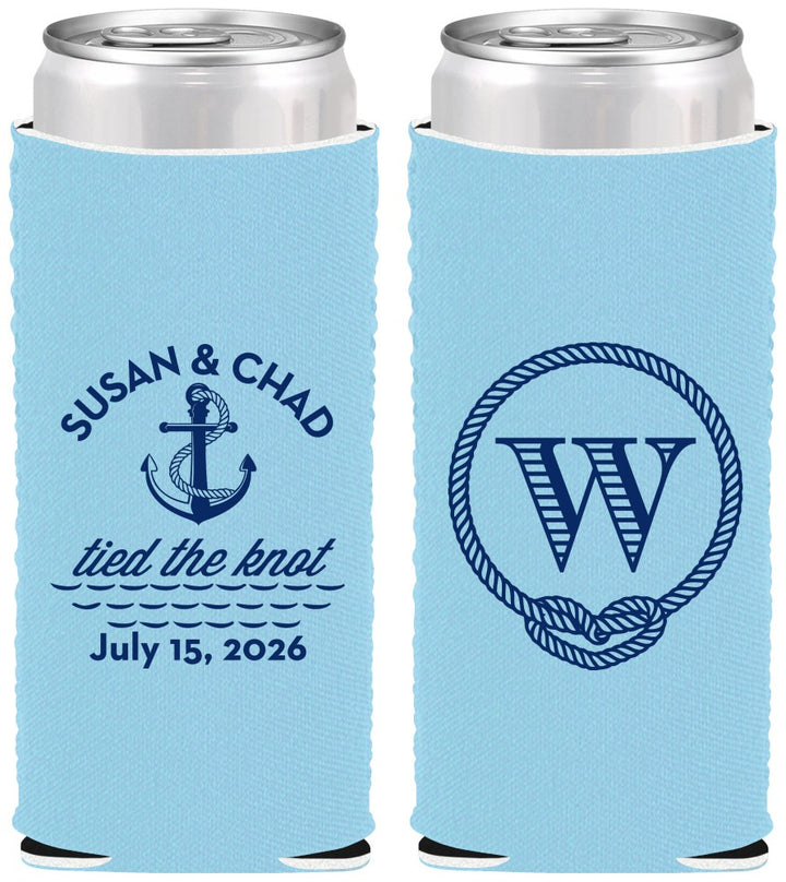 Custom Wedding Neoprene Slim Can Coolers - Monogram Nautical | 226