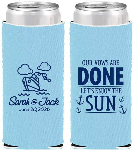 Custom Wedding Neoprene Slim Can Coolers - Vows Are Done Cruise | 229