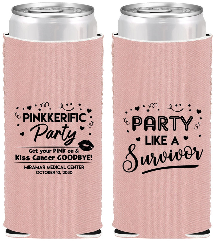 Custom Awareness Neoprene Slim Can Coolers - Party Like A Survivor | 230003