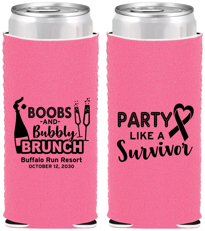 Custom Awareness Neoprene Slim Can Coolers - Party Like A Survivor | 230006
