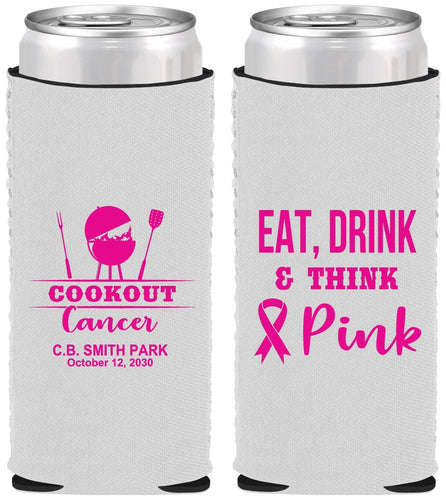 Custom Awareness Neoprene Slim Can Coolers - Eat Drink Think Pink | 230009
