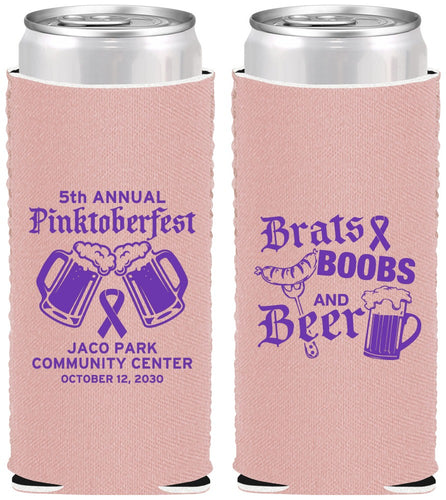 Custom Awareness Neoprene Slim Can Coolers - Brats Boobs Beer | 230012