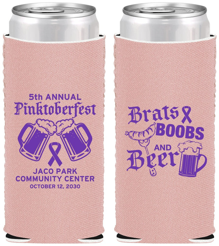 Custom Awareness Neoprene Slim Can Coolers - Brats Boobs Beer | 230012