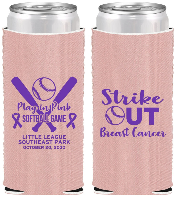 Custom Awareness Neoprene Slim Can Coolers - Baseball Strick Out | 230016
