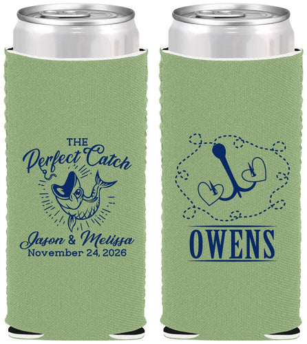 Custom Wedding Neoprene Slim Can Coolers - The Perfect Catch | 232