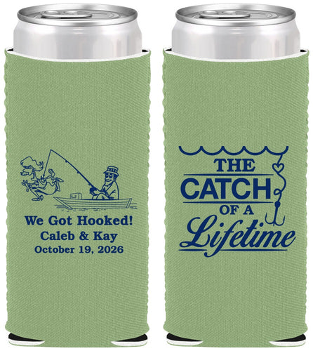 Custom Wedding Neoprene Slim Can Coolers - Catch Of A Lifetime | 234