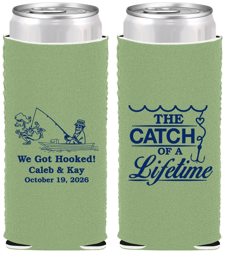 Custom Wedding Neoprene Slim Can Coolers - Catch Of A Lifetime | 234