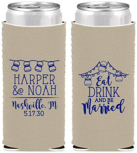 Custom Wedding Neoprene Slim Can Coolers - Eat Drink Be Married | 235