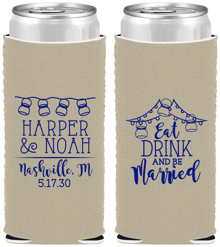 Custom Wedding Neoprene Slim Can Coolers - Eat Drink Be Married | 235