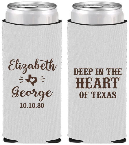 Custom Wedding Neoprene Slim Can Coolers - Deep In The Heart Of Texas | 237