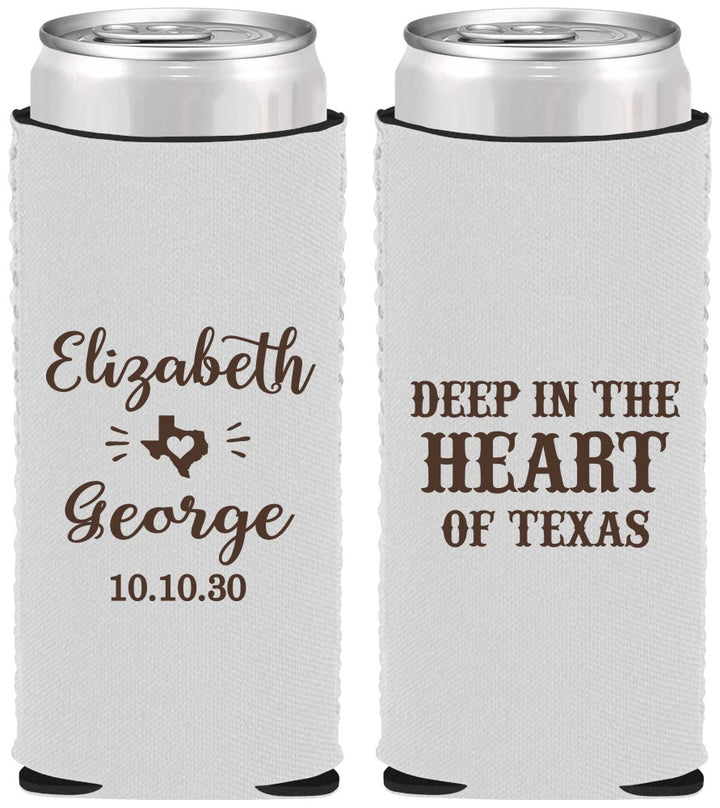 Custom Wedding Neoprene Slim Can Coolers - Deep In The Heart Of Texas | 237