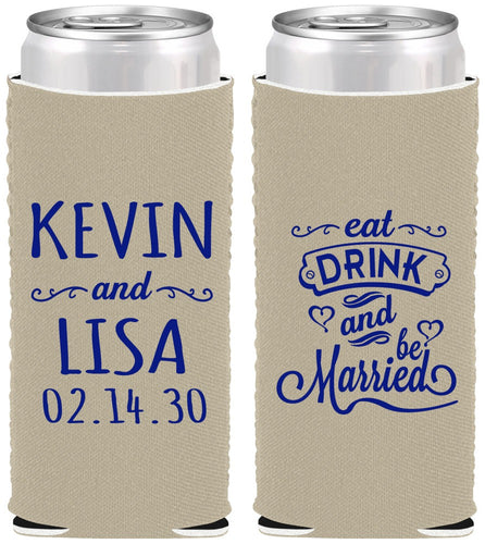 Custom Wedding Neoprene Slim Can Coolers - Eat Drink Be Married | 239