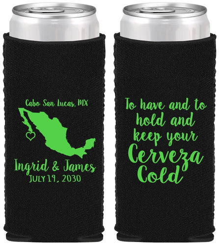 Custom Wedding Neoprene Slim Can Coolers - Cerveza Mexico | 240
