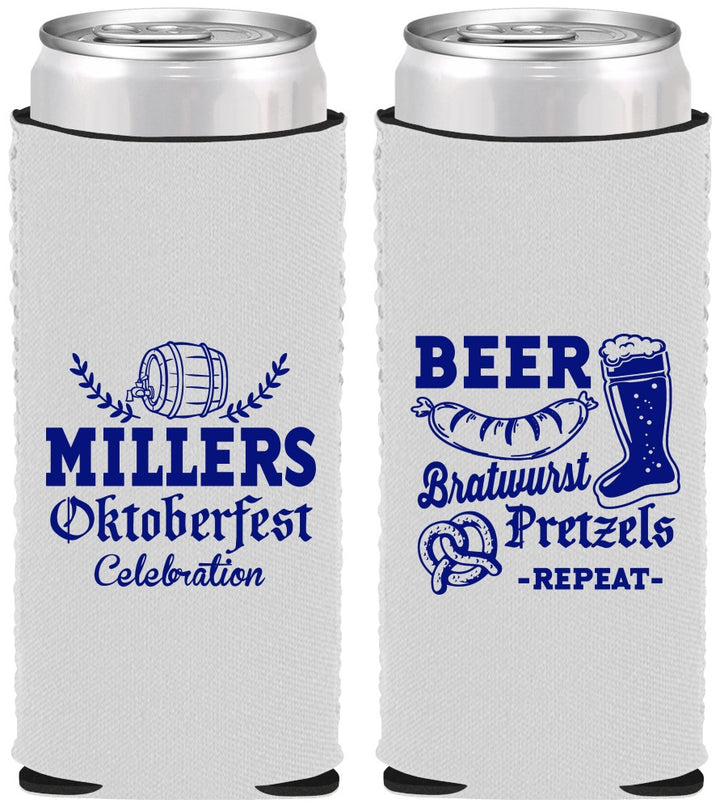 Custom Oktoberfest Neoprene Slim Can Coolers - Bratwurst Pretzels | 240007