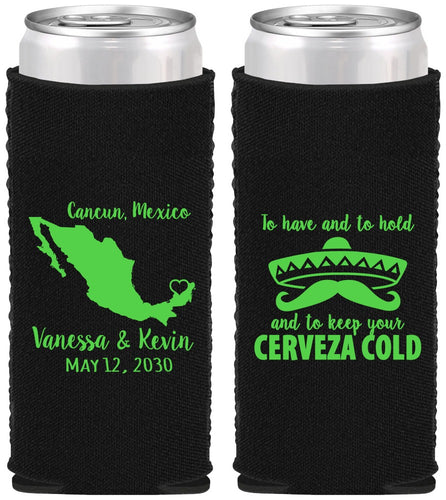 Custom Wedding Neoprene Slim Can Coolers - Cerveza Mexico | 241