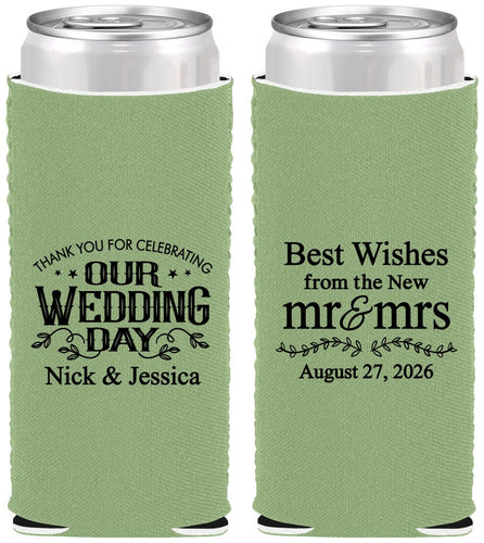 Custom Wedding Neoprene Slim Can Coolers - Best Wishes Mr And Mrs | 242