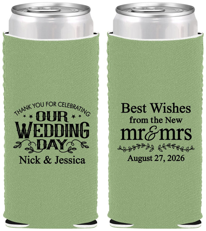 Custom Wedding Neoprene Slim Can Coolers - Best Wishes Mr And Mrs | 242