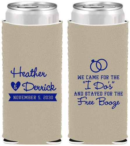 Custom Wedding Neoprene Slim Can Coolers - I Do Free Booze | 243