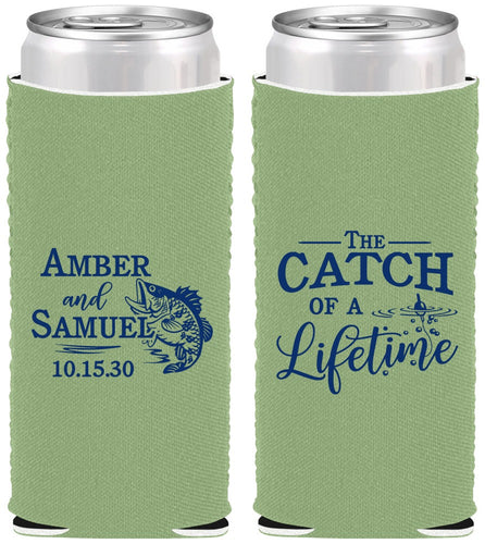 Custom Wedding Neoprene Slim Can Coolers - Catch Of A Lifetime Fish | 246