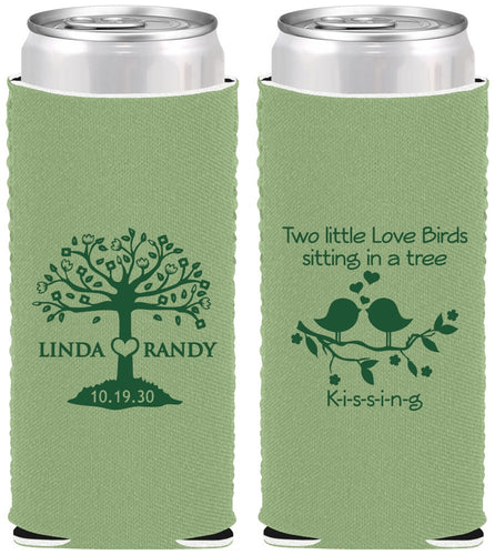 Custom Wedding Neoprene Slim Can Coolers - Two Little Love Birds | 249