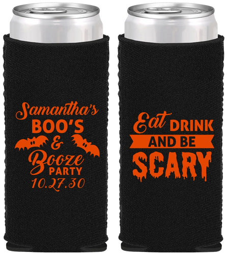 Custom Halloween Neoprene Slim Can Coolers - Boo Booze Scary | 250000