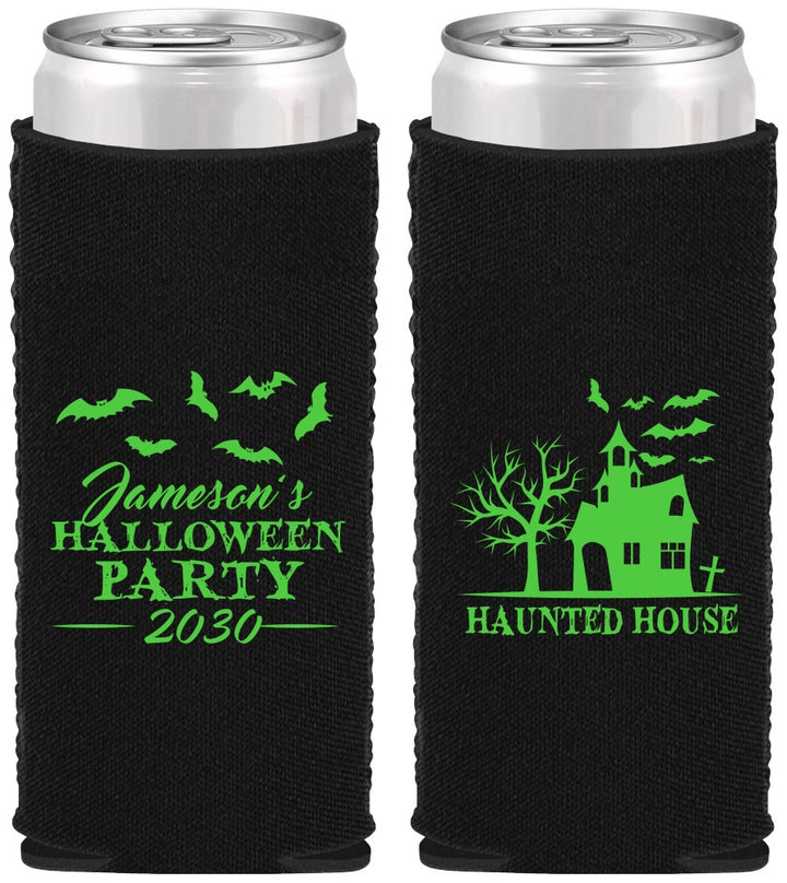Custom Halloween Neoprene Slim Can Coolers - Haunted House | 250006