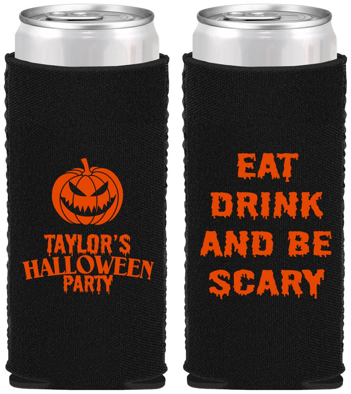 Custom Halloween Neoprene Slim Can Coolers - Scary Pumpkin | 250008