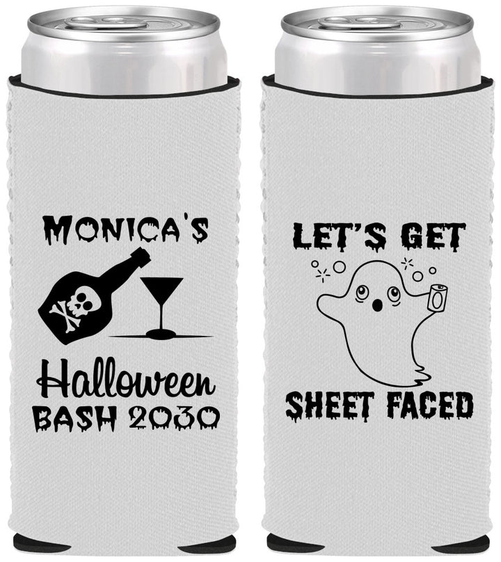 Custom Halloween Neoprene Slim Can Coolers - Ghost Sheet Faced | 250009