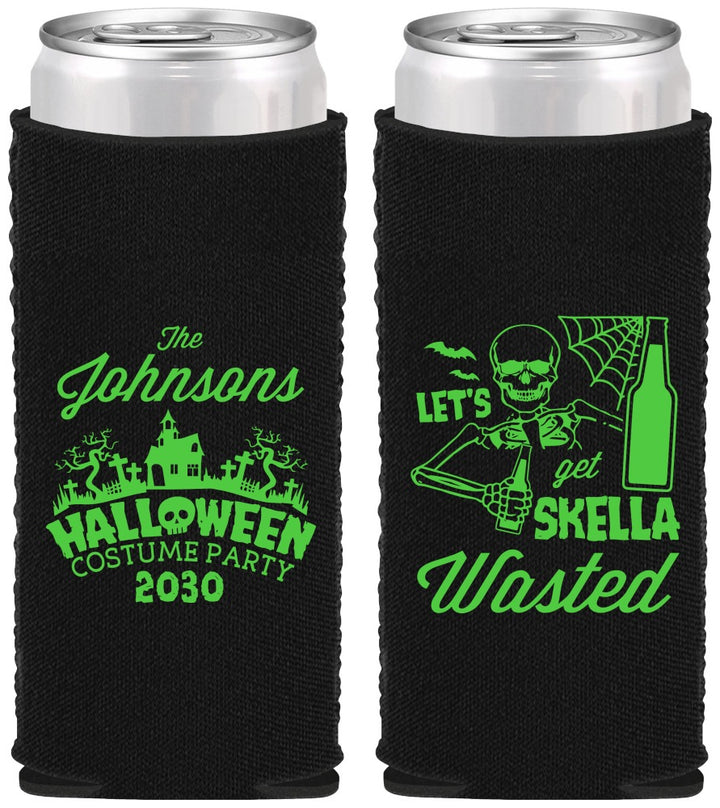 Custom Halloween Neoprene Slim Can Coolers - Skellawasted Skeleton | 250014