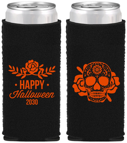 Custom Halloween Neoprene Slim Can Coolers - Sugar Skull | 250020