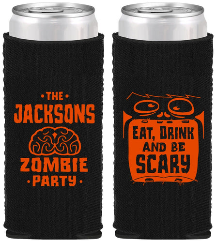 Custom Halloween Neoprene Slim Can Coolers - Eat Drink Be Scary | 250028