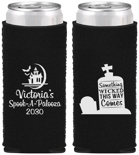 Custom Halloween Neoprene Slim Can Coolers - Haunted House | 250031