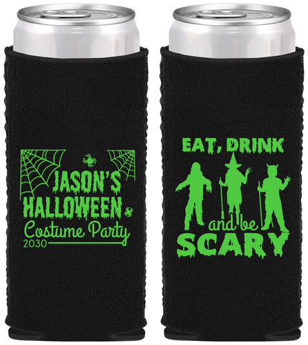 Custom Halloween Neoprene Slim Can Coolers - Eat Drink Be Scary | 250038