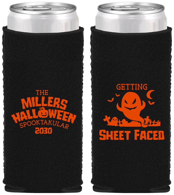 Custom Halloween Neoprene Slim Can Coolers - Ghost Sheet Faced | 250040