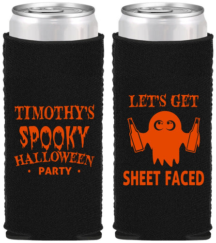 Custom Halloween Neoprene Slim Can Coolers - Ghost Sheet Faced | 250044