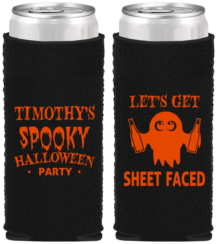 Custom Halloween Neoprene Slim Can Coolers - Ghost Sheet Faced | 250044